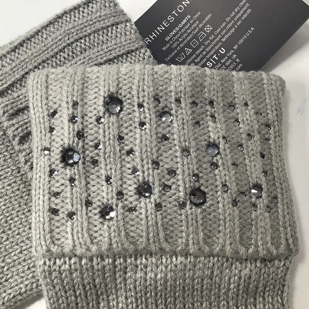 Victoria's Secret Gloves‎ Mittens Gray Bling Gem Sparkle Knit Glam Winter NWT